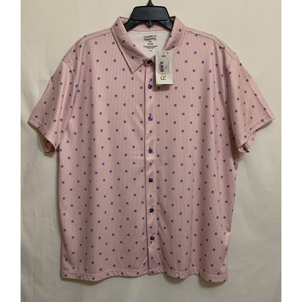 Cremieux Mens Size XXL Shirt Skulls Kooltex Stretch Button Front Pink Stripe NWT